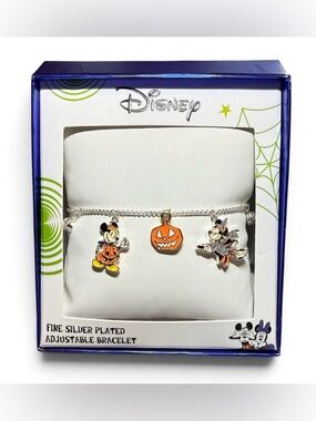 Disney LA Rocks Mickey Minnie Halloween Pumpkin Witch Charm Bracelet NIB